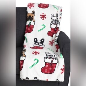 Christmas Oversized Pugs Stocking Printed Throw Holiday Theme. Brand New.
